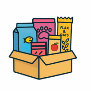 Cardboard box full of snacks