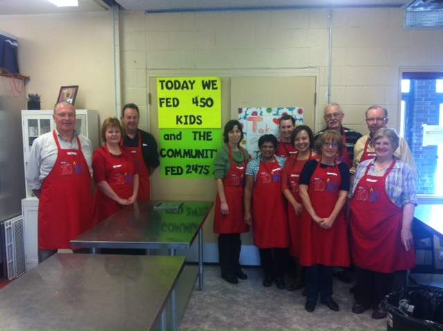 Volunteers preparing lunches in BB4CK’s kitchen in 2013